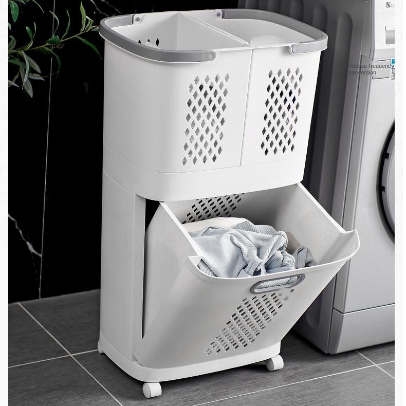 Panier à linge 3 compartiments superposés en plastique • Le Comptoir du ...