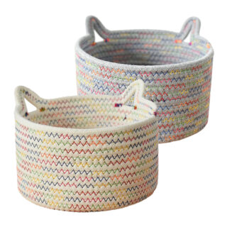 Deux paniers de rangement pour chambre de bébé rond forme de tête de chat.