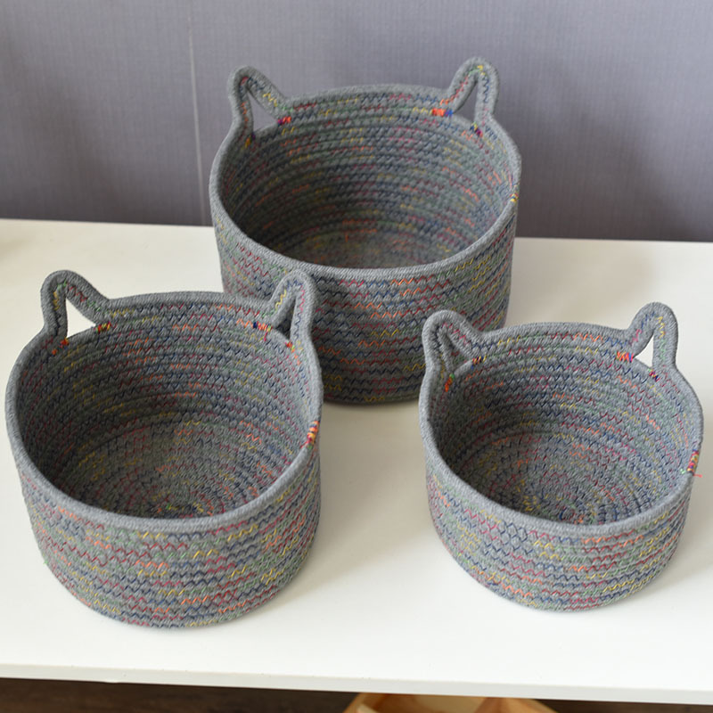 Petit Panier De Rangement Rond En Corde De Coton Tissée Unie Avec Couvercle Pour Chambre D'enfant, Buanderie, Chambre à Coucher, Salle De Bain, Panier