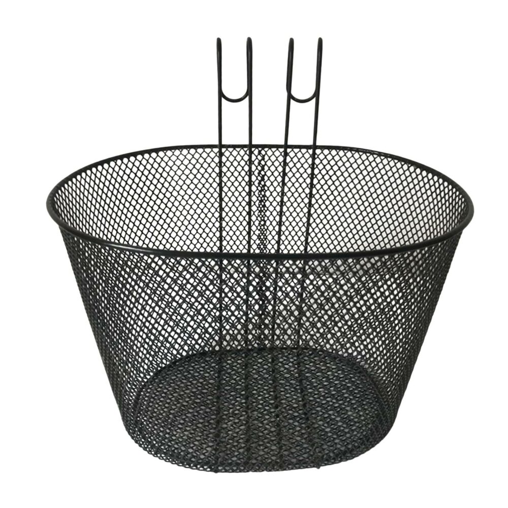 Panier vélo noir sur fond blanc.