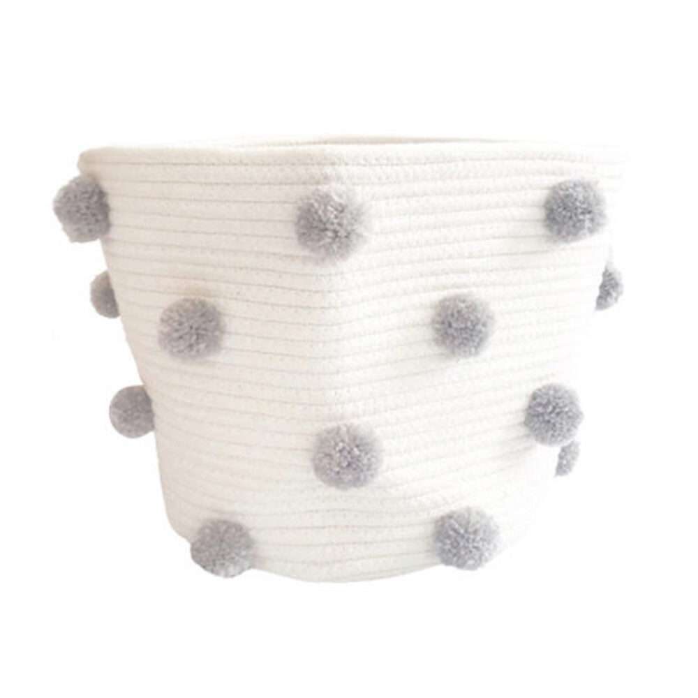 8673-pexhnq.jpg Panier de rangement blanc à pompons gris