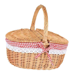 Panier pique-nique avec une doublure lavable ici sur un fond blanc.