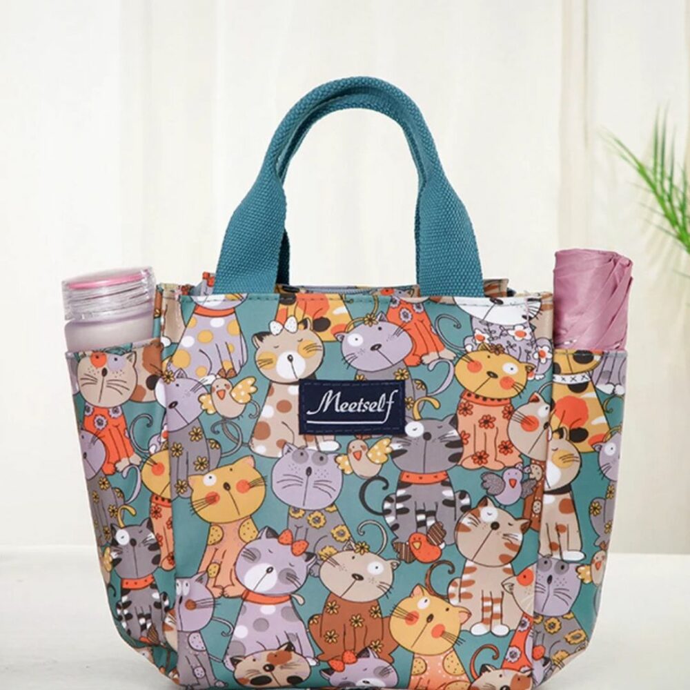 Panier isotherme en nylon avec motifs d'animaux sur fond gris