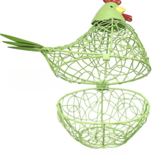 Panier Organisateur D'Œufs En Fer Avec Couvercle Poulet En Céramique - Jaune, Grande Capacité