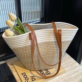 Sac Bandoulière Bambou Tissé Avec Perles - Sac De Plage élégant Femme - Pratique Et Léger, Fourre-tout Voyage Ou Quotidien